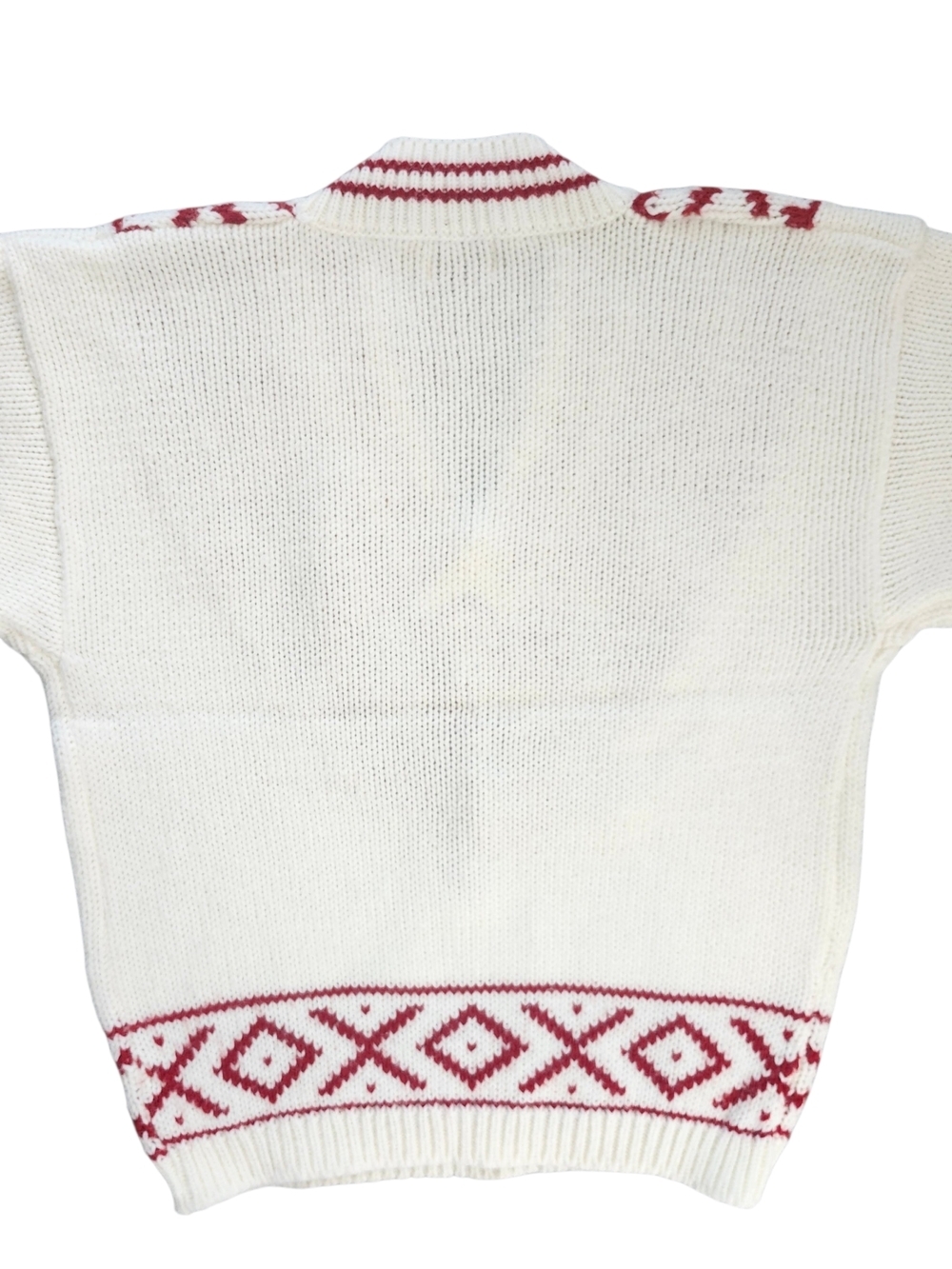 Vintage Nordic Fair Isle Sweater Red Cream Chunky Knit Ski Après Pullover Womens - Picture 6 of 8